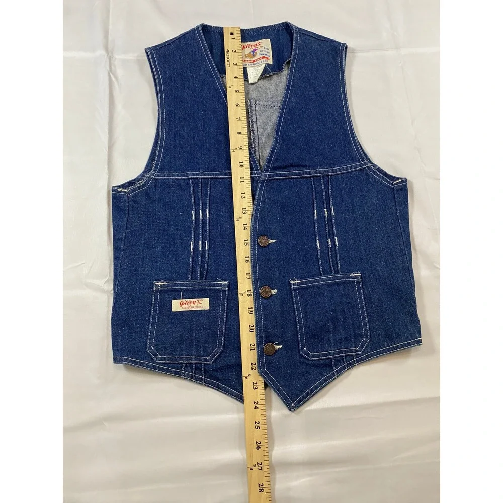 Vintage Gilleys Pasadena Texas Denim Western Vest Blue Mens‎ Small Bull Riding
